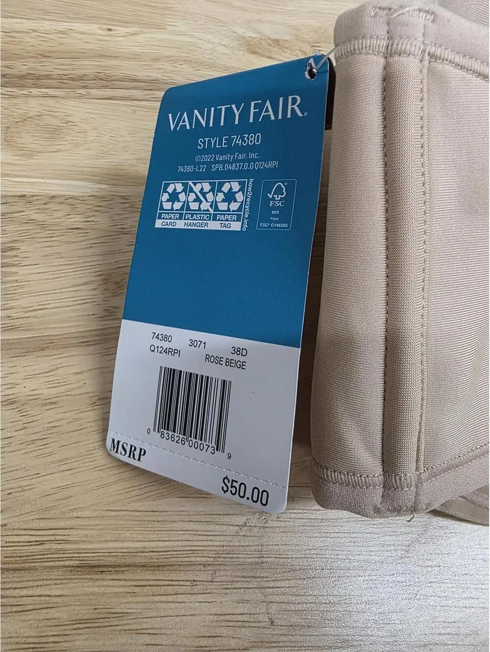 Vanity Fair Women’s Beauty Back Strapless Smoothing Bra Rose Beige 38D
